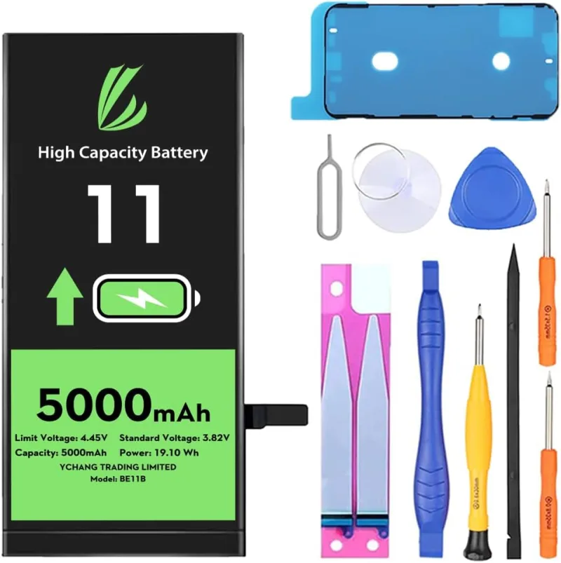 Batterie pour iPhone 11, 5000mAh avec Kits de Réparation Batterie Haute Capacité Compatible Avec iPhone 11, A2111, A2223, A2221