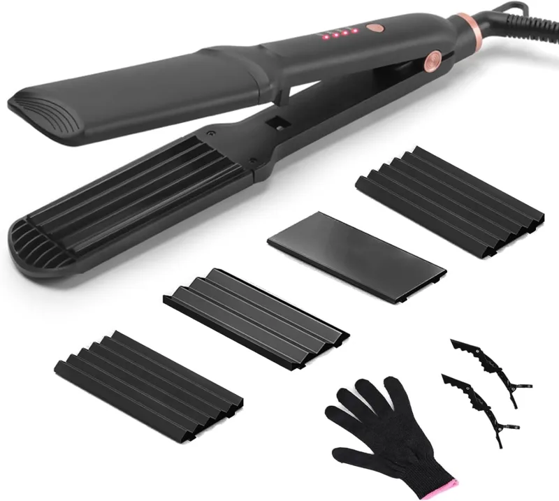 Lisseur Cheveux 4 en 1 Professionnel, 4 Températures Lisseur, crépeur, boucleur & ondulateur avec chauffage rapide – arrêt 60 min, nomade & adapté à tous les cheveux