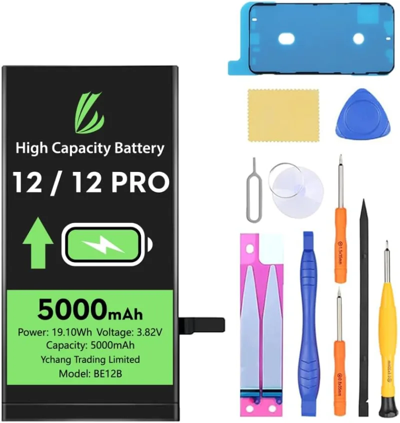 Batterie pour iPhone 12/12 Pro, 5000mAh avec Kits de Réparation Batterie Haute Capacité Compatible Avec iPhone 12/iPhone 12 Pro, A2172, A2402, A2404, A2403, A2341, A2406, A2408, A2407