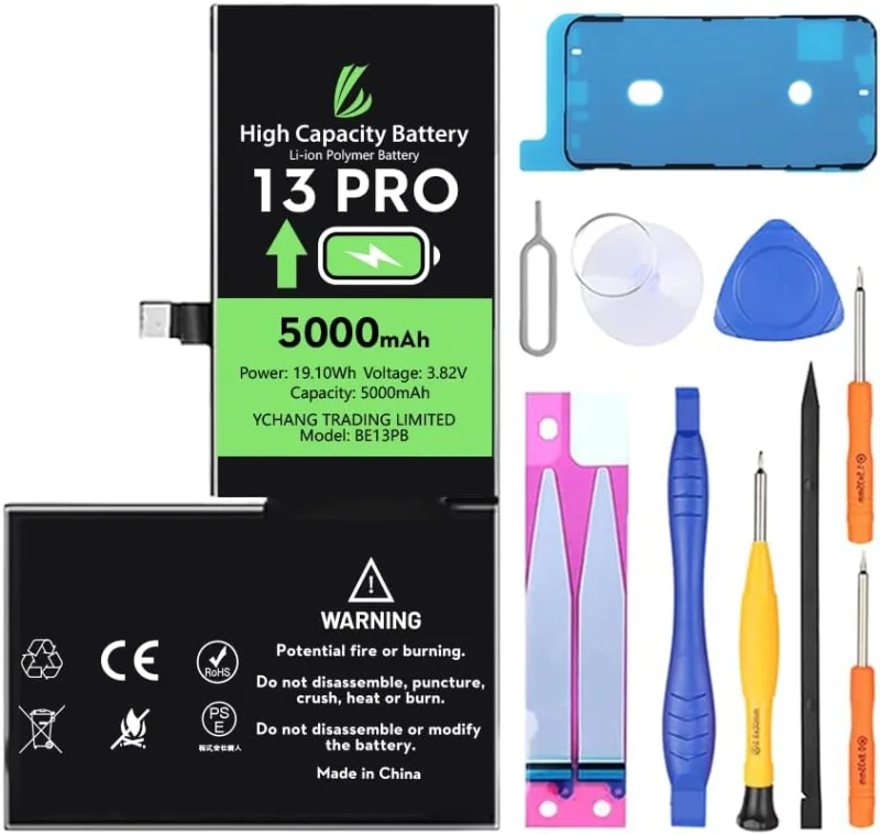 Batterie pour iPhone 13 Pro, 5000mAh avec Kits de Réparation Batterie Haute Capacité Compatible Avec l'iPhone 13 Pro, A2483, A2636, A2639, A2640, A2638